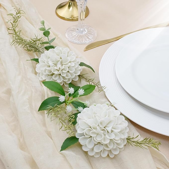 Artificial Flowers, 50pcs Realistic Artificial Rose for DIY Wedding Bouquets Centerpieces Arrangements, Sand White Dahlia Flowers with Stem for Bridal Shower Party
