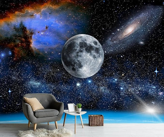 PYFFYP- Galaxy Wallpaper Blue Planet Wall murals for Ceiling (Not Peel and Stick)