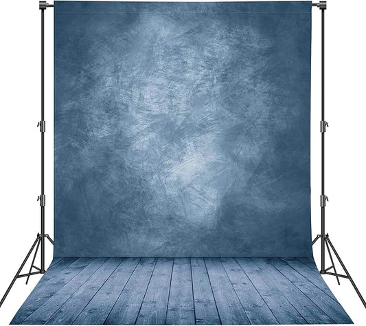 Professional Abstract Portrait Photography Backdrop,Wall with Wood Floor Backdrop for Kids Photography Baby Newborn Cake Smash Photo Shoots Hypoallergenic Fabric Photography Props-Blue-8x10ft,No Stand