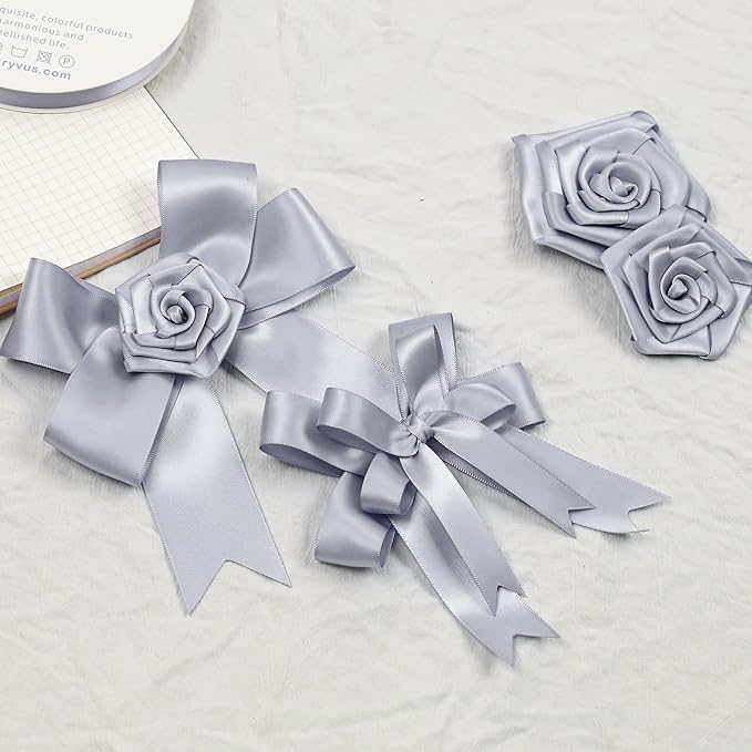 Gray Satin Ribbon, Double Faced 7/8 Inch X 50 Yards Gray Ribbon, Premium Satin Ribbon for Gift Wrapping, Crafts, Hair Bow Making, Sewing, Flower Bouquet, Wedding Party Decor