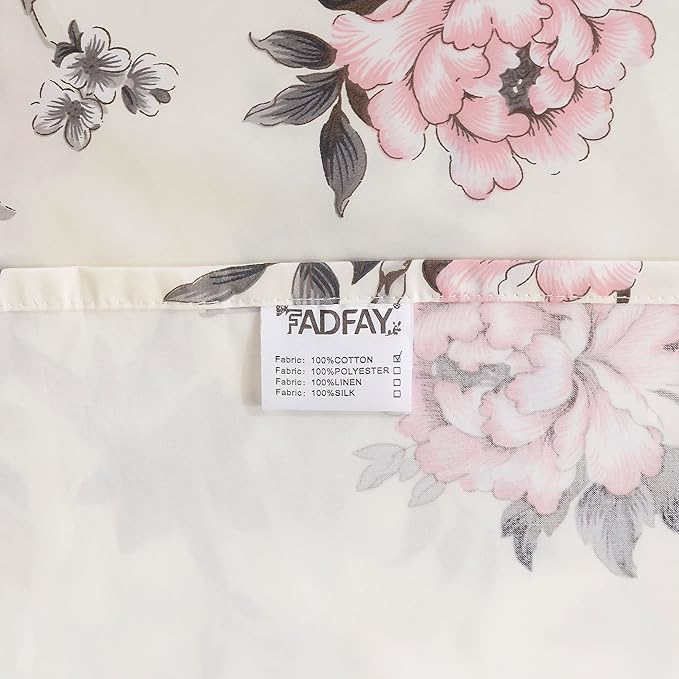 FADFAY Floral Sheets Set Full Vintage Rose Floral Bedding Shabby Grey and Pink Peony Print Sheets Farmhouse Bedding 800 Thread Count 100% Egyptian Cotton Soft Deep Pocket Fitted Sheet 4Pcs, Full Size