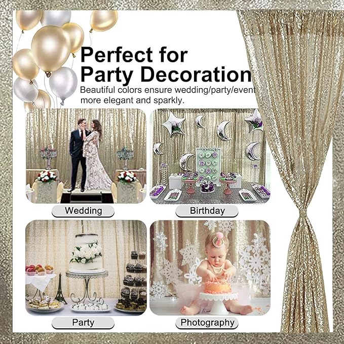 Champagne Gold Sequin Backdrop Curtain 10FTx10FT 1 Panel, Stage Sparkly Photography Background Drapes for Wedding Birthday Bridal Party Sparkle Background Party Decor