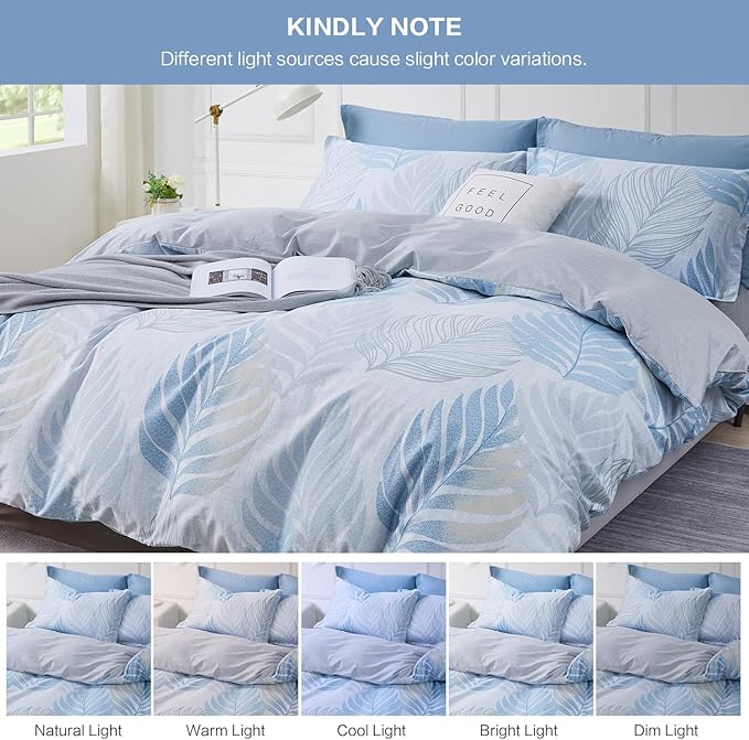SAPHREAS Cotton Duvet Cover Set King Size 3pcs Ocean Blue Monstera Leaf Tropical Leaves Bedding Comforter Cover Set 1 Duvet Cover 2 Pillow Shams with Zipper