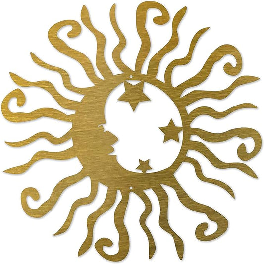 Riverside Designs Wacky Solar Moon Metal Wall Art Steel Outdoor Decor | Heavy-Duty and Waterproof | Made in USA (Gold, 24L x 24W)
