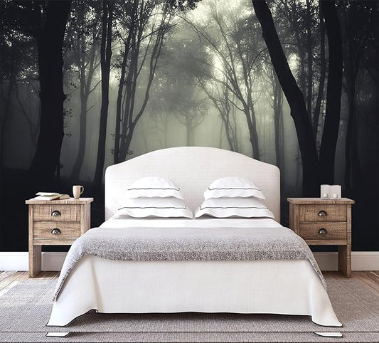 WFBHUA-Dark Forest Wallpaper Peel and Stick Foggy Woods Landscape Self Adhesive Wall Mural for Living Room Bedroom 82"x57"