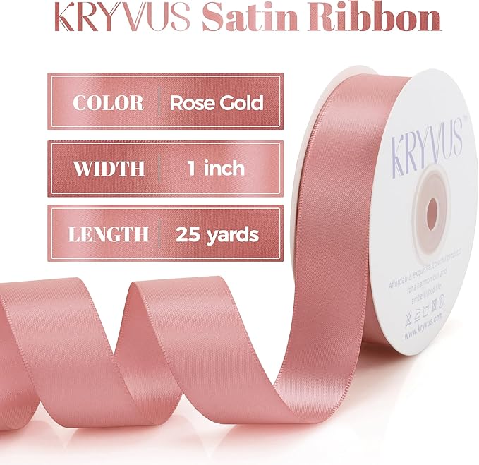 Rose Gold Satin Ribbon, Double Faced 1 Inch X 25 Yards Rose Gold Ribbon, Premium Satin Ribbon for Gift Wrapping, Crafts, Hair Bow Making, Sewing, Flower Bouquet, Wedding Party Decor