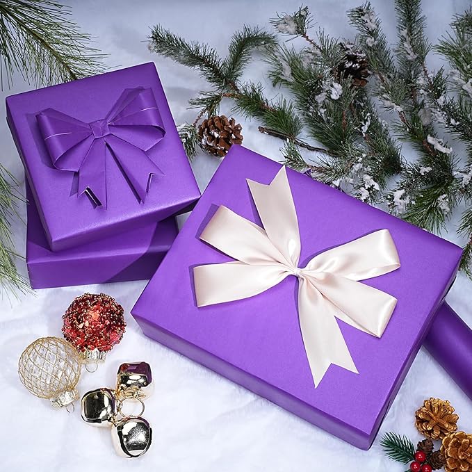 LaRibbons Purple Wrapping Paper, Mini Roll-17 Inch x 33 Feet Solid Color Pearly-Lustre Gift Wrapping Paper Rolls for Wedding, Christmas, Valentine's Day, Birthday, Bridal Shower, Baby Shower