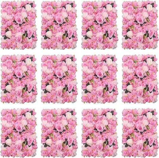 12 Pcs Flower Wall Panel Artificial Flower Backdrop 3D Silk Rose Floral Wall Decorative Faux Flower Wall Background Home Decoration