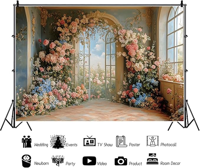 Baocicco 12x8ft Flower Wall Backdrop Photography European Style Oil Painting Floral Wedding Background Women Girls Lady Birthday Party Decorations Wedding Bridal Shower Banner Supplies Props Video