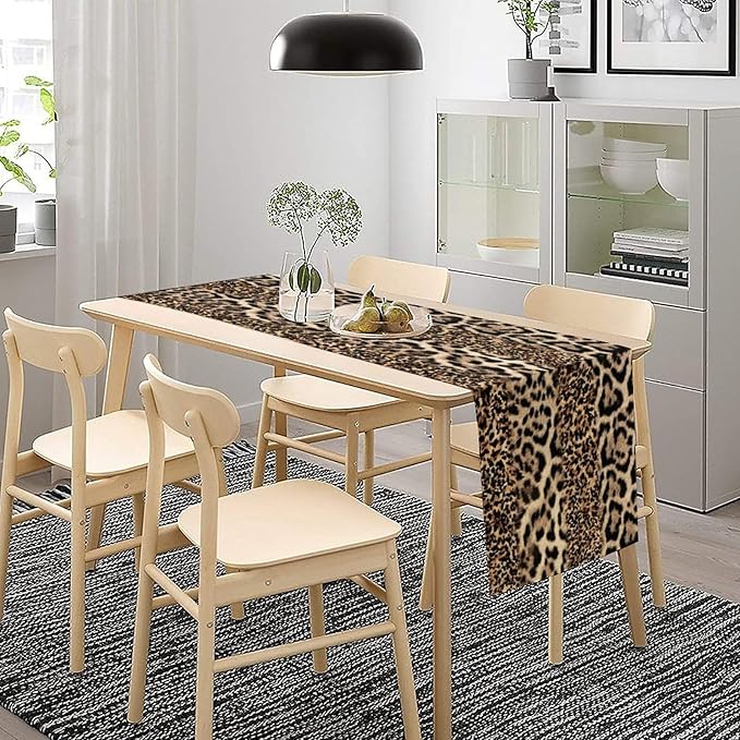 Animal Skin Print Table Runner, Vintage Farmhouse Cottage Country Western Wildlife Safari Leopard Dinner Runner for Home Kitchen Dining Table Party Holiday 13x36in