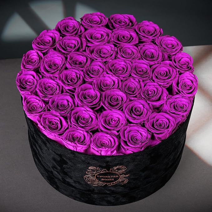 40 Pieces Preserved Roses in Suede Box, Flowers for Mothers Day, Preserved Flowers Gift for Women, Purple