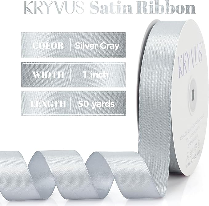 Silver Gray Satin Ribbon, Double Faced 1 Inch X 50 Yards Silver Gray Ribbon, Premium Satin Ribbon for Gift Wrapping, Crafts, Hair Bow Making, Sewing, Flower Bouquet, Wedding Party Decor