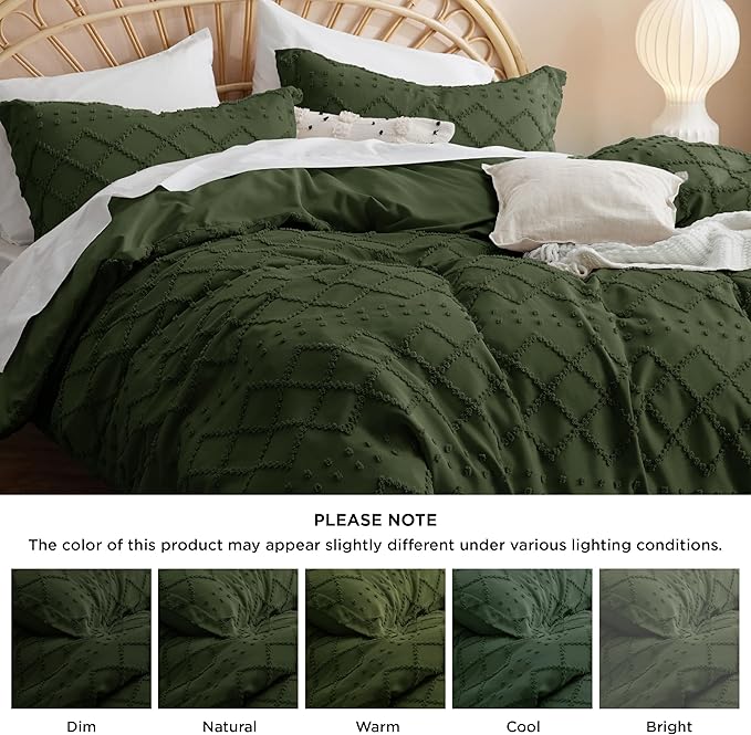 Bedsure Boho Duvet Cover King Size - Dark Green Breathable & Soft Boho Bedding, Machine Washable Comforter Cover for All Seasons, Includes 1 Duvet Cover 104"x90" with 2 Pillow Shams & Zipper Closure