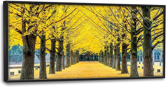 Framed Large Pictures Wall Art for Living Room, Yellow Ginkgo Trees Oversized Wall Decor Nature Scenery Landscape Canvas Painting Modern Extra Large Framed Artwork for Bedroom Office 60"x30"