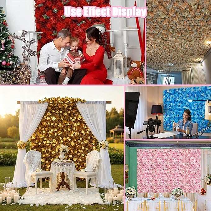 Flower Wall Backdrop, 12PCS 10.6"-15.7" Artificial Flower Wall Panel with Various Styles, 3D Floral Wall Decor for Wedding Photo Background Festive Party Home Decoration (L018, 15 * 15in)