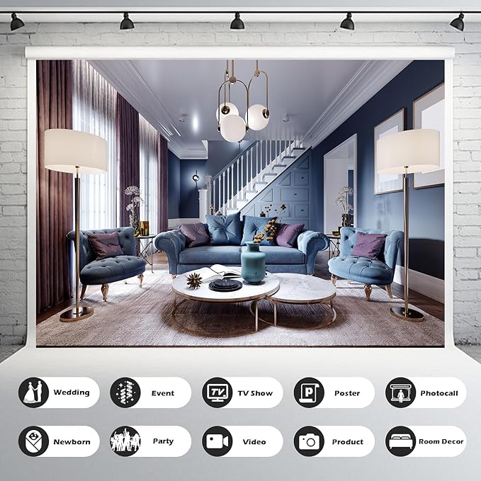 Luxury Living Room Backdrop Modern House Interior Photography Background Cozy Sofa Window Curtains Fashion Design Backdrop for Video Conference Zoom Meetings Home Office Background Props 20x10ft
