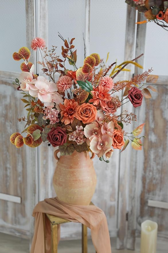YYHUAWU Artificial Flowers Combo Box Set Gradient Color Flower Leaf with Stems for DIY Wedding Bouquets Centerpieces Baby Shower Party Home Decorations