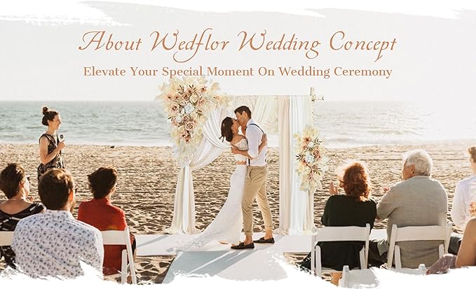 Wedding Arch Flowers with Drapes Kit (Pack of 5) - 2pcs Artificial Beige & Cream Deluxe Swag with 3pcs Hanging Drapes for Wedding Ceremony Arbor Reception Backdrop Rose Floral Decorations