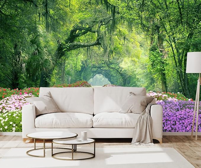 Sunny Flowers and Forest Wallpaper for Living Room, Bedroom, Bathroom Background Wall Decoration Mural（Non-self-Adhesive）