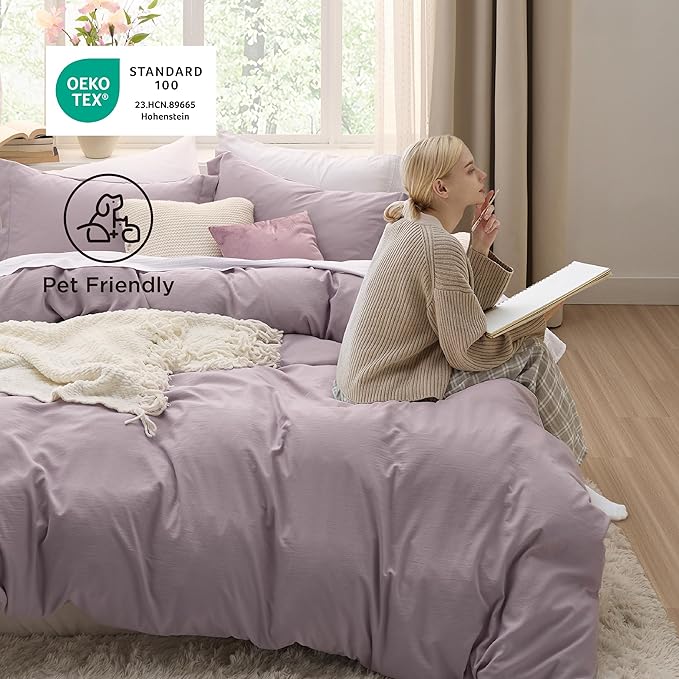 Bedsure Dusty Purple Duvet Cover King Size - 3 Pieces Prewashed Cotton-Like Extra Soft Bedding Set, Includes 1 Duvet Cover 104x90 Inches with Zipper Closure & 2 Pillow Shams, Comforter Not Included