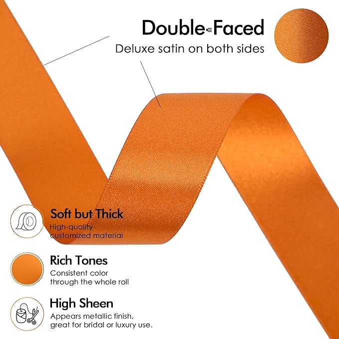 MEEDEE Orange 1 Inch Ribbon Orange Satin Ribbon Lux Double Faced Satin Ribbons by 50 Yards Polyester Wrapping Ribbons for Crafts, Wedding, Flower Bouquet, Holiday Decorating