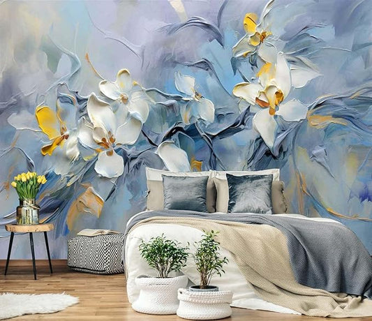 Watercolor Relief Floral Wallpaper Mural Flower Wall Murals for Girls Bedroom Living Room (Not Self-Adhesive)