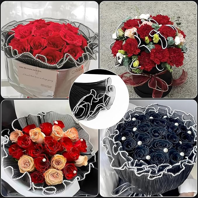 4 Yards Pearl Mesh Flower Wrapping Paper for Bouquets, Korean Floral Wrapping Paper, Pearl Mesh for Bouquets, DIY Gift Packaging, Valentines Flower Shop Decoration (4 Yards Black)