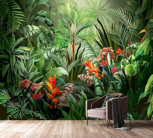 PYFFYP- Tropical Jungle wallppaper Green Leaf Jungle Wall murals for Bedroom(Not Peel and Stick)