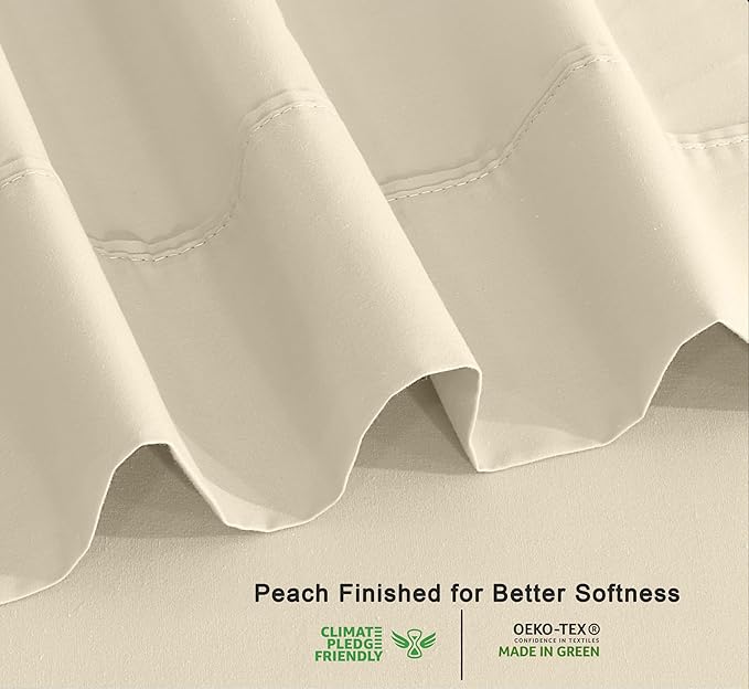 RUVANTI 100% Organic Cotton Sheets King Size, Percale Weave, GOTS Certified, 4-Piece Set, Deep Pocket 15", Crisp & Breathable, Soft Durable Bedding, Sábanas Algodón Orgánico – Cloud Cream