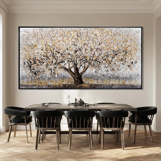 Gold Foil Canvas Wall Art Flower Wall Decor Plant Photo Prints Landscape Wall Decorations 29"x58" Large Artwork for Living Room Office