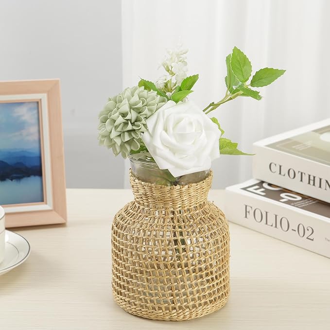 Artificial Flowers, 100pcs Sage Green Artificial Rose for DIY Wedding Bouquets Centerpieces Arrangements, Sage Green Rose and Dahlia Flowers with Stem for Bridal Shower Party Home Decorations