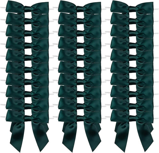 7Rainbows 30pcs Boutique 2.5" Dark Green Satin Ribbon Twist Tie Bows for Tying Up Packages Gift Wrapping