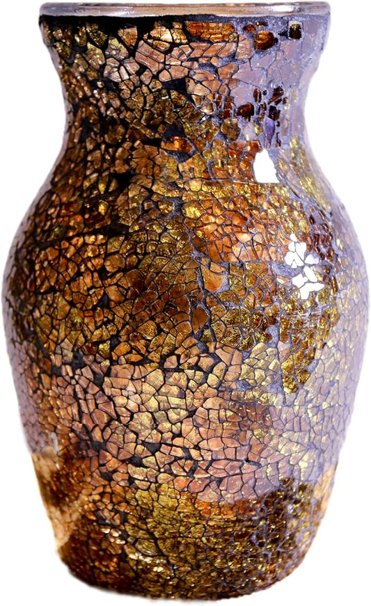 8" H Golden Mosaic Vase Glass Vase,Decorative Flower Vase,Decor Home Modern Midsize Mosaic Vase for Bedroom Livingroom Kitchen Office Wedding,Unique Gift