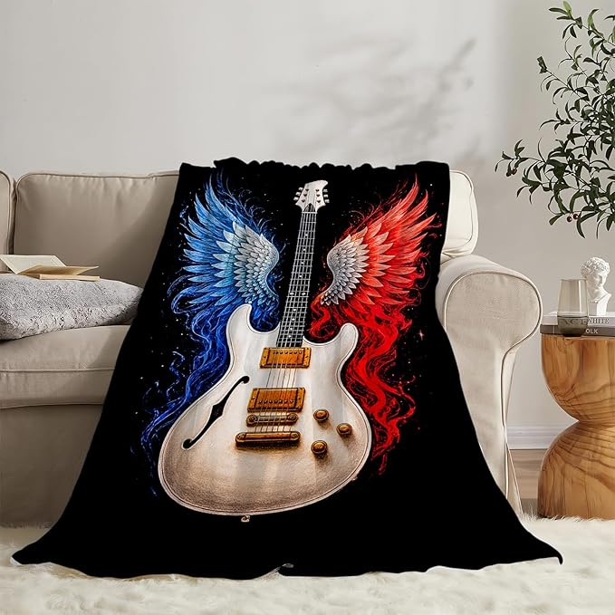 Guitar Blanket Music Throw Blanket Musical Instrument Soft Cozy Fleece Fuzzy Stuffed Plush Flannel Gifts for Girls Women Boys Kids Adults 60"X80"