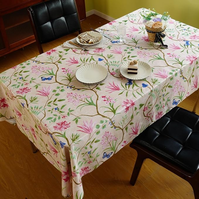 Rectangle Table Cloth,100% Waterproof Tablecloth Oil Proof Spill Proof Vinyl Table Cloth, Wipe Clean Plastic Table Cover for Dining, Camping, Indoor and Outdoor 54" x 102",Pink
