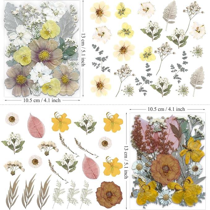 90Pcs Dried Pressed Flowers for Resin Molds, Vintage White Bulk Real Natural Dry Floral for DIY Art Crafts, Epoxy Jewelry, Candle, Soap Making, Nails Decor, Phone Case