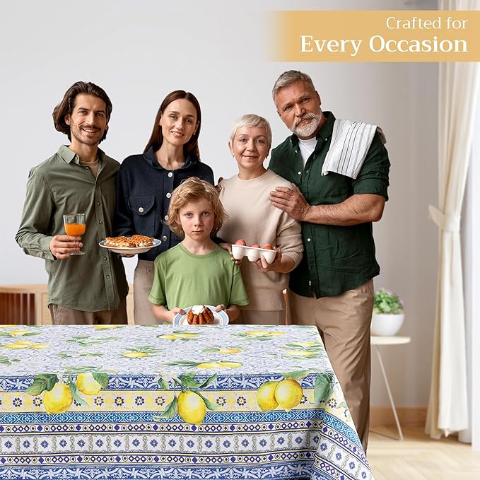 Maison d' Hermine Table Cloth Rectangle Table 100% Cotton 60 x 108 Inches Tablecloth Reusable Decorative Everyday Use for Dining Room, Farmhouse, Home, Party, Festive & Wedding Spring Summer - Citrus