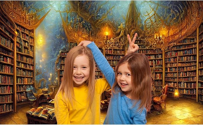 Medieval Fairytale Library Backdrop Vintage Bookshelf Backgrounds Cozy Bookcase Old-Fashioned Library Room Magical Books Photography Background Magic Books Theme Party Decorations Props 15x10ft
