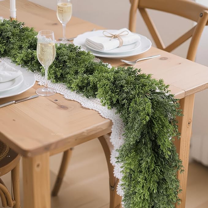 Real Touch Cedar Garland, Christmas Artificial Realistic Faux Cypress Pine Garlands, Christmas Greenery Garland Decorations for Mantle, Table, Stairs, Doorframe, Fireplace, Winter Garlands(6FT)