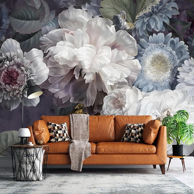 Peel and Stick Wallpaper Floral Forest Mural Flower for Bedroom Large Wall Murals Wall Paintings (Color-2, 157×110 inch)