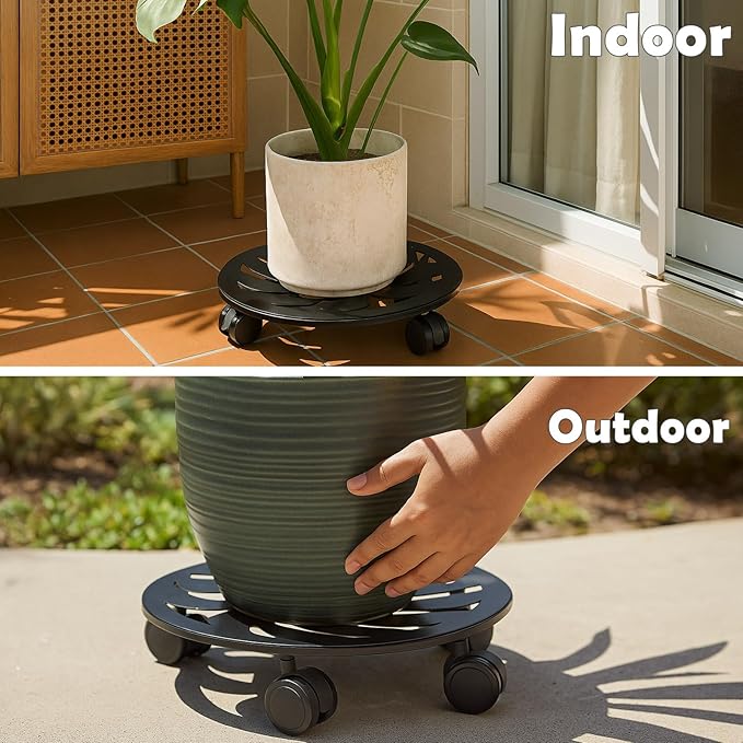 3-Pack 12 Inches Square Metal Plant Caddy with Wheels Heavy Duty Large Rolling Plant Stand Indoor Outdoor Wheeled Planter Dolly Cart with Plant Saucers Flower Pot Mover Roller Trolley, Black