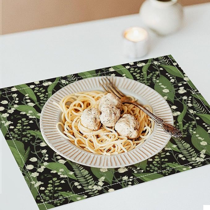 Vintage Botanical Placemats Set of 8, 17x12 Inch Retro Nature Plant Exotic Green Leaves Wildflower Table Mats for Home Party Kitchen Dining Decor