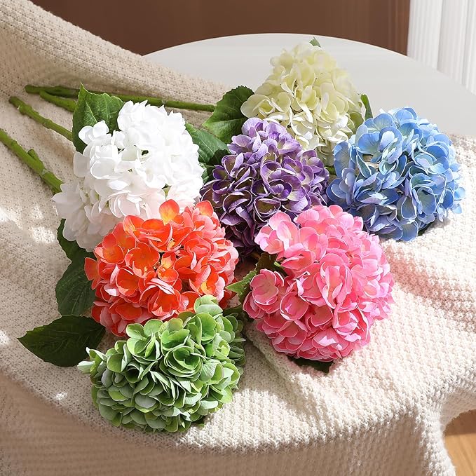 3Pcs Hydrangea Artificial Flowers, 22.44" Real Touch Latex Faux Hydrangea with Long Stems & Leaves for Home Office Decor or Wedding, Party, Centerpieces, Floral Arrangements (Cream White)
