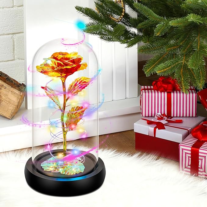 Childom Christmas Rose Gifts for Women,Birthday Gifts for Women Mom Christmas,Flowers for Delivery Prime,Rotating Red Light Up Rose in A Glass Dome,Anniversary Rose Gift for Her Valentines Day