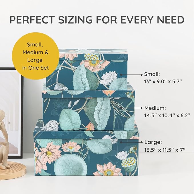 Soul & Lane Decorative Storage Cardboard Boxes with Lids | Enchanted Garden - Set of 3 | Bold Dark Moody Paperboard Nesting Boxes