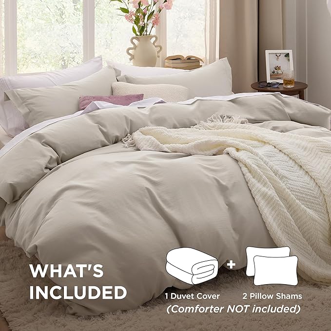 Bedsure Oversized King Duvet Cover - 3 Pieces Prewashed Cotton-Like Extra Soft Bedding Set, Includes 1 Duvet Cover 120x98 Inches with Zipper Closure & 2 Pillow Shams, Linen, Comforter Not Included