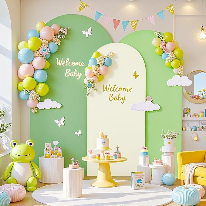 Boho Arch Backdrop Cover 6FT 5FT 4FT Stretchy Wedding Arch Covers Set of 3 Spandex Fitted Sage Green Light Green Cream Fabric Backdrop Cover for Party Baby Shower Birthday Decoration