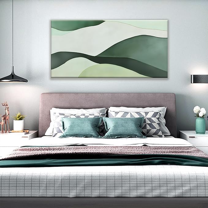Suconvng Abstract Wall Art Decor Green White Wall Art Irregular Shapes Painting Canvas Art Wall Decor Prints Minimalist Abstract Art For Living Room Wall Bedroom Kitchen Office 24"×48"