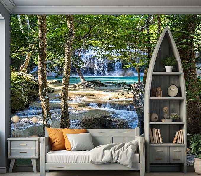 Cliouar-Erawan Waterfall in Kanchanaburi Mural Wallpaper Peel and Stick 90" x 67"