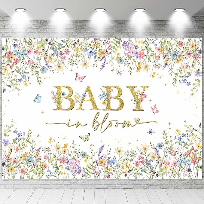 Sensfun Baby in Bloom Backdrop Wildflower Baby Shower Decorations Baby Girl's Watercolor Blossom Floral Butterfly Garden Baby Shower Photography Background Cake Table Banner Party Supplies 7x5ft